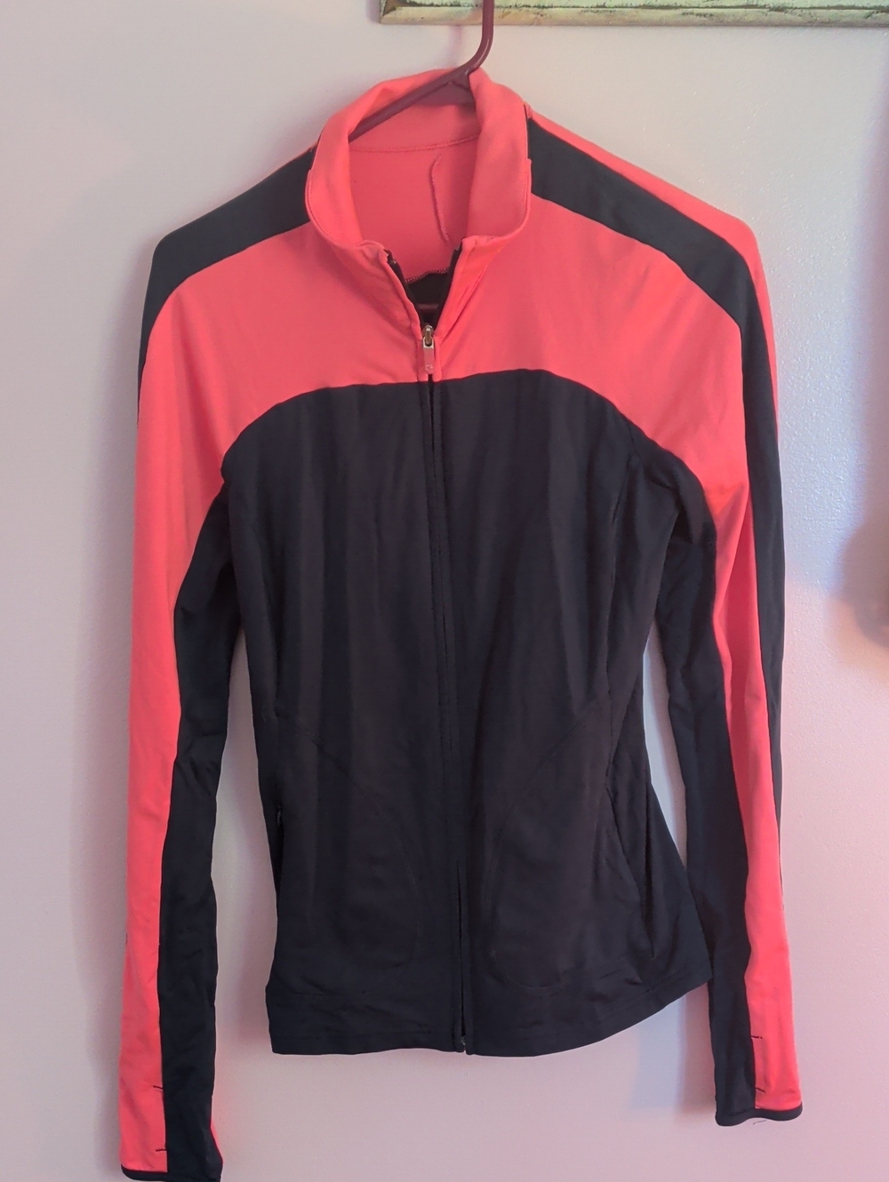 GAP Black and Coral Colorblock Zip Bomber Jacket